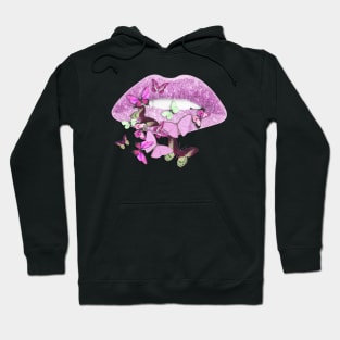 Butterflies, sparkling lips kiss 3 Hoodie